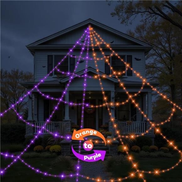 Halloween Decorations Outdoor Spider Web Lights - 550 LEDs Purple and Orange - Picture 1 of 8